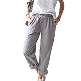 Damen Straight Pants Elastische Taille Freizeithose Hose mit Taschen, grau, XX-Larg