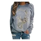 SHITOUJI Langarmshirt Damen Rundhals Pullover Sweatshirt Baumwolle Bedrucktes Oberteil Tops Freizeit T-Shirts Bluse Langarm Oberteile Frühling Thermal Rundhalsausschnitt Lange Ärmel T-Shirt Locker Top