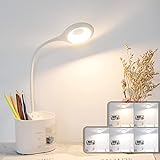 Schreibtischlampe Kinder, Xingruyu LED Schreibtischlampe 5 Farbtemperatur & 5 Helligkeitsstufen, 28 LEDs USB Wiederaufladbar Leselampe Touch Control, Schreibtischleuchte für Arbeiten, Studieren-Weiß
