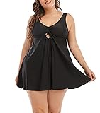 GMHO Damen-Badeanzug, Übergröße, Blumendruck, Tankini, Cutout, Bauchkontrolle, Flare, Schwarz3,