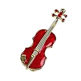 Damen-Brosche Geige Violine Messing Emaille Rot 24-Karat-Vergoldet Ansteck