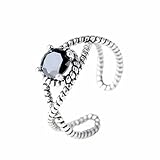 Monbedos Damen-Ring, offen, schwarzer Edelstein, schlicht, trendig, verstellbar, für Damen und M
