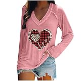 Oberteile Damen Langarmshirt Casual Langarm Shirts V-Ausschnitt Sweatshirt Kuschelig Pullover Jumper Leopard Liebe Muster Blusenshirt Longshirt Weich Bluse Tops Streetwear für Geschenk