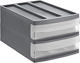 Rotho Systemix Schubladenbox mit 2 Schüben, Kunststoff (PP) BPA-frei, anthrazit/transparent, M Duo (39,5 x 25,5 x 20,3 cm)