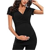 Damen Umstands-T-Shirt mit V-Ausschnitt Basic Shirt Umstandstop stillen Umstandsshirt Mit Ärmellos Nursing Schwangerschaft Top U