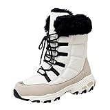 PMUYBHF Schneeschuhe Für Frauen Flache Ferse Frauen Schnürstiefel Winterstiefel Frauen Winterstiefel Plüsch Warm S