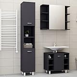 3-TLG. Badmöbel-Set Grau Spanplatte, Badmöbel-Set, komplettem Zubehör Ohne Waschbecken,Badezimmermöbel Waschtisch Badmöbelset,Unterschrank, Badschrank, Spiegelschrank