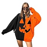 Frauen Herbst Winter Halloween Hoodies Neue KüRbis LäCheln Langarm Pullover Top Pullover Sweatshirts Mit Tasche (S,Orange 8)
