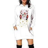 Hristmas Sweater Damen Weihnachtspullover, Hoodie Langarm Weihnachten Pulli Kleid Kapuzenpullover Pulloverkleid Mini Blusenkleider Xmas Sweatshirt Pullover Kleid FüR Winter Herb