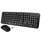 LogiLink ID0178 Funk Maus/Tastatur Set mit runden Tasten im Retro-Schreibmaschinen-Look Schw