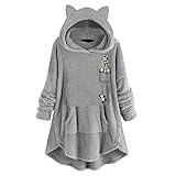 AFFGEQA Damen Katzenohrkappe Panda Kapuzenpullover Tierdruck Fleece Niedliches Bedrucktes Langarm Oberteil Atmungsaktiv Lange Leichte Outdoorpulli Windbreak