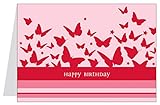 Erhältlich im 1er 4er 8er Set: Klappgrusskarte/Glückwunschkarte/Geburtstagskarte/Grusskarte mit fliegenden Schmetterlingen. Text: 'Happy Birthday' (Mit Umschlag) (8, Pink/Rosa)