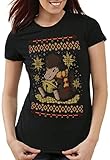 CottonCloud Niffler Weihnachten Damen T-Shirt zauberschule Xmas weihnachtenweihnachtspullover Pulli Ugly Sweater Strick, Größe:S