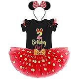 2. Geburtstag Mädchen Outfits Kurzarm Strampler/T-Shirt Top+Polka Dot Tüll Tutu Rock+Minnie Mouse Stirnband 3tlg Prinzessin Geburtstagsparty Kleid Kuchen Smash Fotoshooting Schwarz+Rot-2 2 J