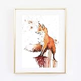 Din A4 Kunstdruck ungerahmt - Fuchs Aquarell modern orange Geschenk Druck Poster B