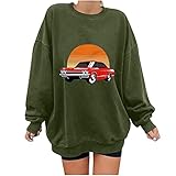 Damen Sweatshirt Klassisches Auto Motiv Langarmshirt Oversized Vintage Pullover 90er Y2K Fashion Aesthetic T-Shirt Teenager Mädchen Bluse Herbst Pulli Lässiges Oberteile Mode Jumper Streetw