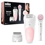 Braun Silk-épil 5 Beauty-Set, Epilierer Damen für Haarentfernung, Aufsätze für Rasierer, Peeling, Reinigung für Gesicht und Körper, Tasche, Geschenk für Frauen, 5-895, weiß/flaming