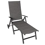 Vanage Sonnenliege Klappbar Aluminium Mit Rollen, Gepolstert, 7-Stufen Verstellbar, Belastbar Bis 100 kg, Wetterfest, Gartenliege, Schwarzer Rahmen Und Melange Tex