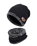 ZZLAY Kinder Winter Dicke Beanie Hut Schal Set Slouchy Warmen Schnee Knit Skull Cap,Einheitsgröße,schw
