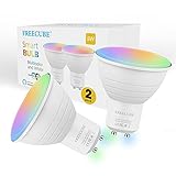 Smart GU10 LED Lampe, FREECUBE RGBW Dimmbar LED Leuchtmittel Ersetzt 50W Halogenlampen, Warmweiss und Kaltweiss WLAN LED Birne, 5W 500LM Gluehbirnen ueber Smart Life, fuer Alexa und Google Home(2 Stk)