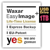 Waxar EasyImage-1000, High-End Backup Software inklusive USB-Festplatte 1TB, läuft automatisch ohne-Installation, kompatibel zu Windows, Mac, Linux, Server-Edition -1 Gerät,