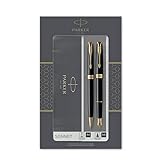 Parker Sonnet Duo-Geschenkset mit Kugelschreiber und Füllfederhalter (Feder aus 18K Gold) | hochglänzend schwarz mit Goldzierteilen | nachfüllen schwarz | Geschenkbox