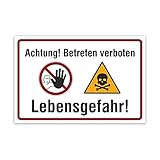 Aluverbund Hinweis Schild 30x20cm Wetterfest Rostfrei Kratzfest UV beständig - Achtung betreten verboten Lebensg