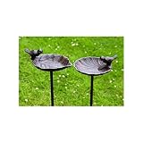 Vogeltränke, Vogelbad auf Gartenstab, aus Gusseisen, 2-fach sortiert, 1 Stück, 20 cm x 14 cm x 98