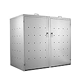 Zelsius Edelstahl Mülltonnenbox für 2 Mülltonnen je 120 und/oder 240 Liter, Mülltonnenverkleidung mit 2 Klappdeckel, Metall Müllbox, abschließb