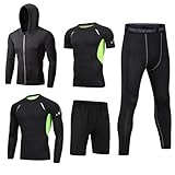 DOOXI Herren 5 Stücke Sport Anzug Schnell Trocken Joggen Kleidung Strumpfhosen Laufanzüge Kompression Shirt Gym Training Lauf Trainingsanzüge M