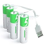 Lithium AA Akkus Wiederaufladbare batterien 1,5V 2600mWh mit 4-in-1 USB Typ-C Kabel Schnellladung in 2 Stunden,1200 Zyklen recycelbar-4 Stück