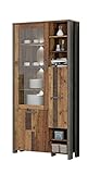 FORTE Clif Vitrine mit 1 Tür unf 1 Glastür, Holzwerkstoff, Old – Wood Vintage/ Betonoptik Dunkelgrau, 91,7 x 204,9 x 41,6