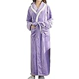 Plüsch Bademantel Damen Lang Baumwolle Morgenmantel Kuschelfleece Flauschig Frottee Hausmantel mit Taschen Saunamantel eich Flanell Warm Nachtw