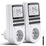 Digital Zeitschaltuhr, MOPOIN Zeitschaltuhr Digital Steckdose 10 Konfigurierbaren Programmen mit Anti-Theft-Zufallsmodus LCD-Display für Beleuchtung, Lüfter usw (2PCS, 230V / 16A / 3680W)