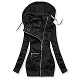 Blingko Übergangsjacken Damen Günstig Kapuze Übergangsjacke Leicht Parka Outdoorjacke mit Einstellbarer Kordelzug Mäntel Lang Hoodies Jacke Taschen Warme Kapuzenjacke Winter Winddichte Fleecejack