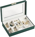 Serrale Schmuck Organizer Box 1-lagig Schmuck Box Organizer Aufbewahrungsdisplay mit transparentem Acryl Reiseschmuckhalter (Grün)