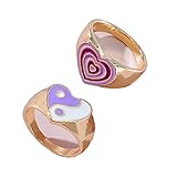 Mode-nette Liebes-Herz-Ringe für Frauen-Mädchen-Teenager, adrette klobige Ringe Vintage Stapeln Goldringe Set Y2K Schmuck Bunte Siegel-Aussage stapelbare Ringe,R