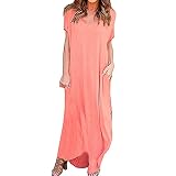 Kleider Damen Sommer Elegant Kurzarm Lang Locker Sitzend LäSsig Schmal Klassisch Elegant Plissierter Langer Rock