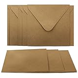 20 Umschläge + Klappkarten Quadratisch - Kartenset aus Kraftpapier Selbstgestalten - Blanko Faltkarten 220 g/m² 13,5 x 13,5 cm - Natur Briefumschläge 90 g/m² 14 x 14