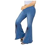 Xmiral Damen Denim Hosen Knopf Hohe Taille Slim Band Micro Pants Schlaghosen Loch Jeans (Blau, XXL)