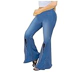 Xmiral Damen Denim Hosen Knopf Hohe Taille Slim Band Micro Pants Schlaghosen Loch Jeans (Blau, M)