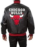 DreamTraderzz Herren Chicago Red Bulls Logo Schwarz Leder Baseball Jacke - 2XS-5XL, Schwarzes Echtleder, S