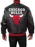DreamTraderzz Herren Chicago Red Bulls Logo Schwarz Leder Baseball Jacke - 2XS-5XL, Schwarzes Echtleder, S