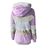 Dorjuli Wintermantel Teddy-Fleece Damen Winter Plüsch Streifen Kapuzenpullover Warm Oversize Super Warm Gemütlich GefüTtert Mantel Fleece Winterjacke Sweatjacke Winterp
