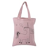 Rayher 53984258 Baumwoll-Tasche bedruckt, Motiv Einhorn, rosé, 20 x 25 cm, zum Bemalen, Stoffbeutel, Jutebeutel k