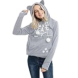 JOYISURE Fleece Hoodie Damen Haustier Kapuzenpullover mit Katzen Hund Tasche Hundetasche Katze Sweatshirt Pulli Hoodie Kapuze Katzenpulli Beutel Langarm Herbst Winter Bluse(Grau,S)