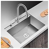 Einzelbecken Küchenbar Spüle Runde Spüle Aus Edelstahl 304 Mit Ausziehbarem Wasserhahn Und Ablaufgarnitur Geeignet Für Schränke Balkone Bars Wohnmobile Aufsatzmontage Oder Unterb