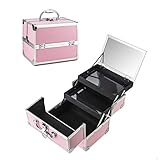 Amasava Kosmetikkofer Schminkkoffer Beauty Make-up Case aus ABS und Aluminium 2 verfügbare Ebene,mit Spiegel und Klappschloss 24cm x 17 cm x 19cm 1.58kg R