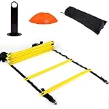 EECOO Geschwindigkeits Trainings Leitern, Verstellbare Sprossen Koordinationsleiter mit Tragetasche, Agility Trainingsset für Fußball, Basketball, Sport, 12 Flache Sprossen und 10 Keg
