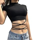 TWIFER Kurz Sommer T Shirt Damen Strappy Kurzarm Reine Farbe Top Mode Shirts B